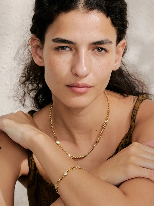 Shiny cubic zirconia chain polished charm necklace - product image