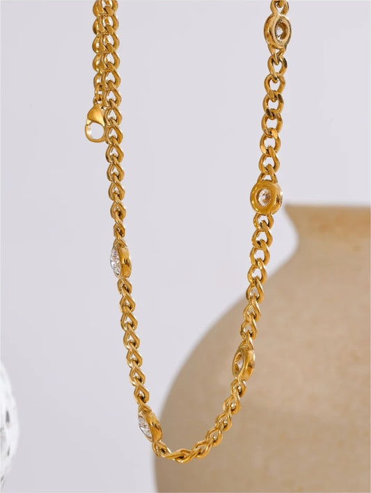 Shiny cubic zirconia chain polished charm necklace - product image