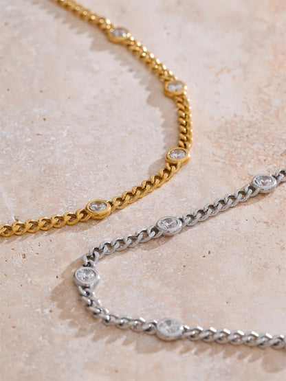 Shiny cubic zirconia chain polished charm necklace - product image
