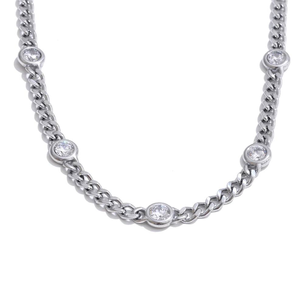 Shiny cubic zirconia chain polished charm necklace - product image