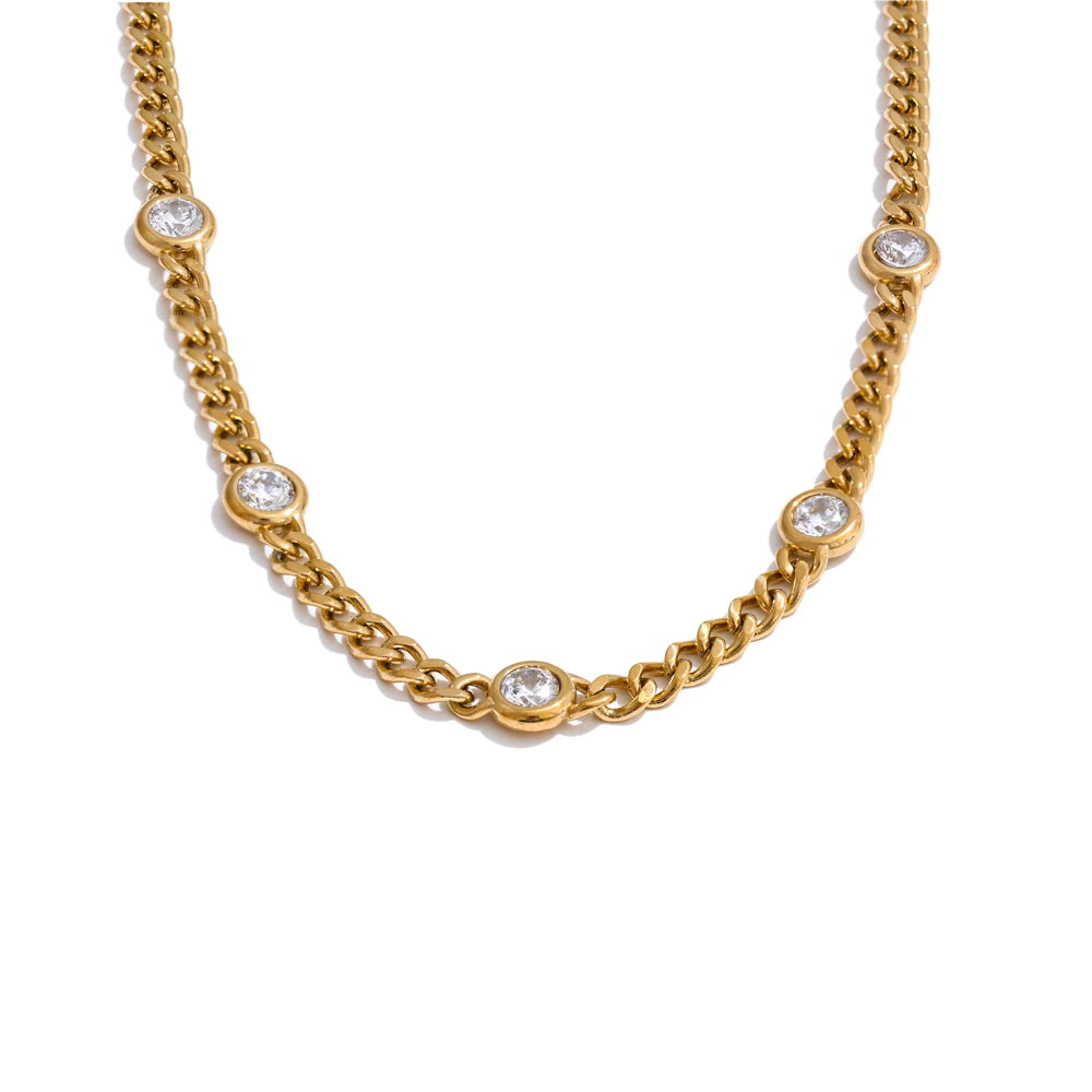 Shiny cubic zirconia chain polished charm necklace - product image
