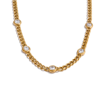 Shiny cubic zirconia chain polished charm necklace - product image