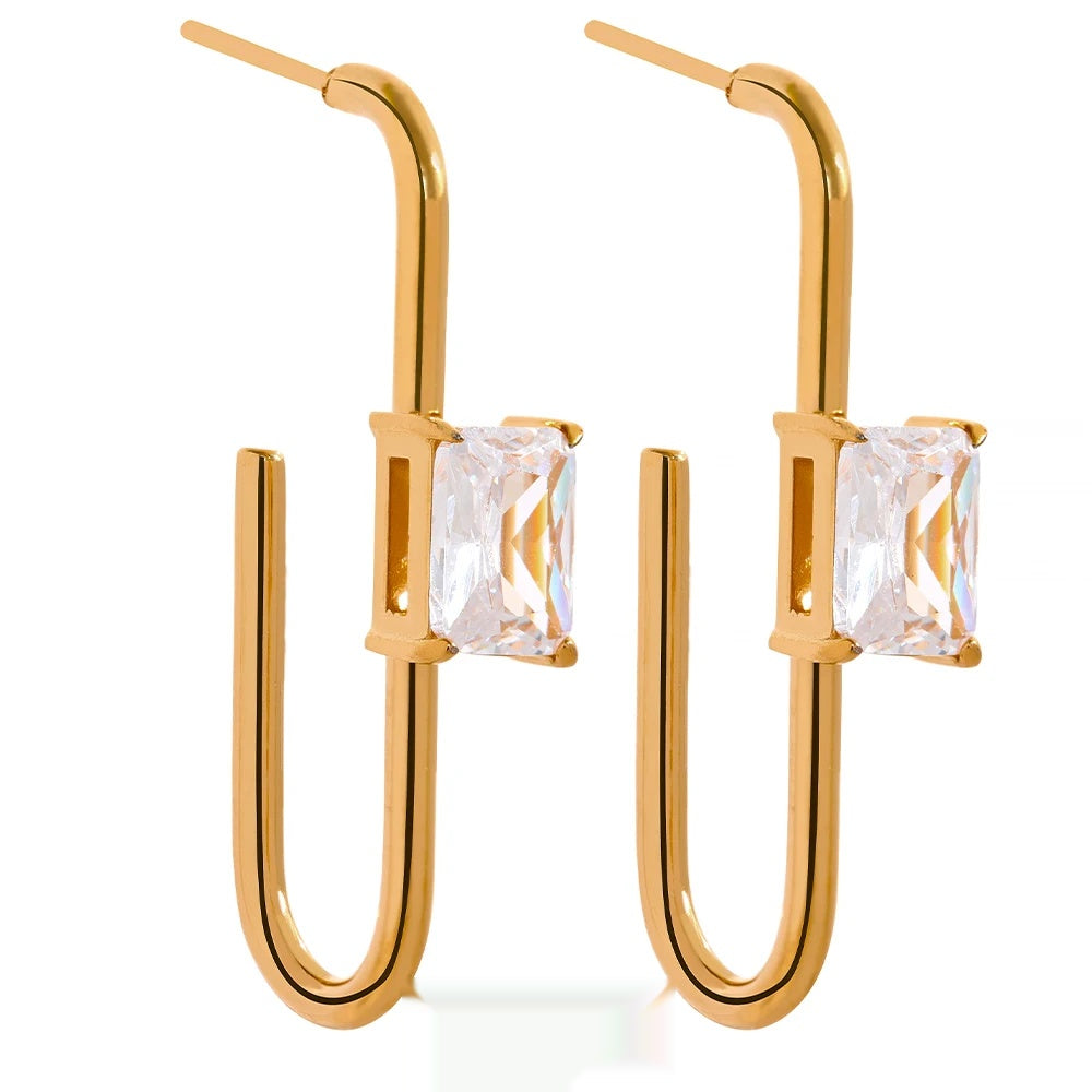 Shiny cubic zirconia charm drop abstract earrings - product image