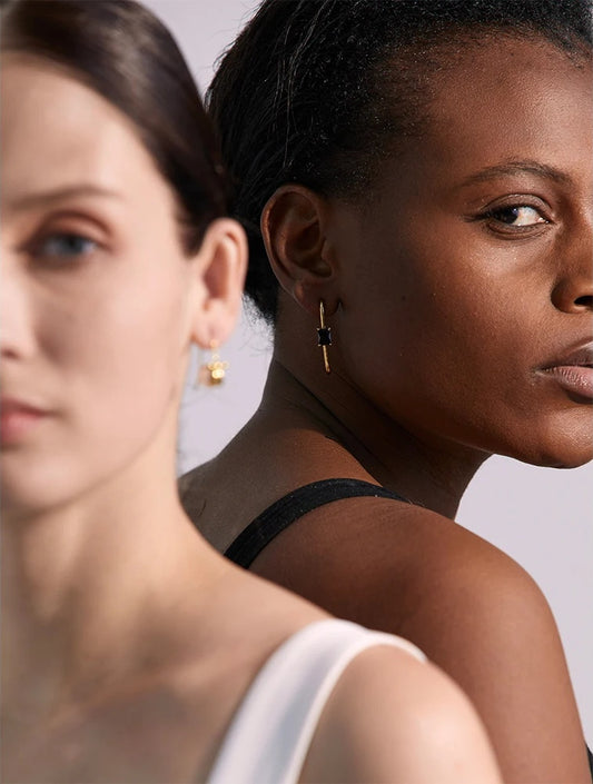 Shiny cubic zirconia charm drop abstract earrings - product image