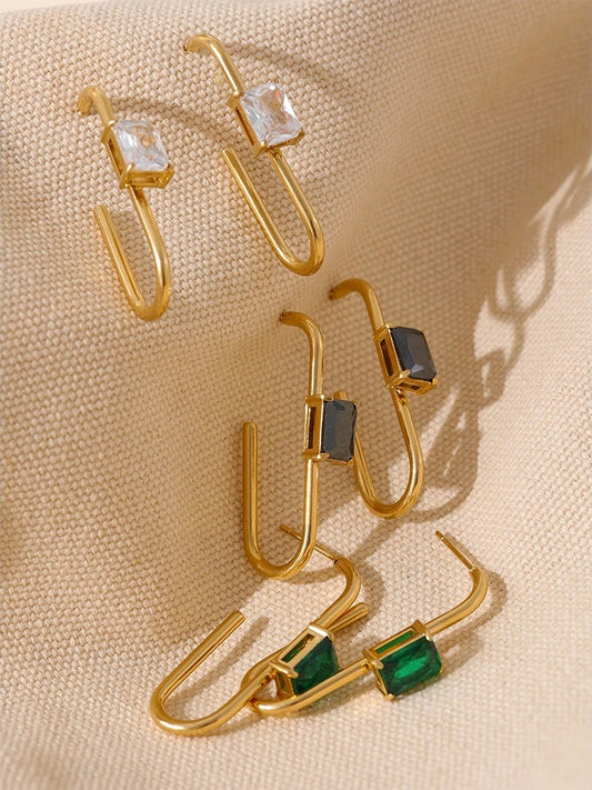 Shiny cubic zirconia charm drop abstract earrings - product image