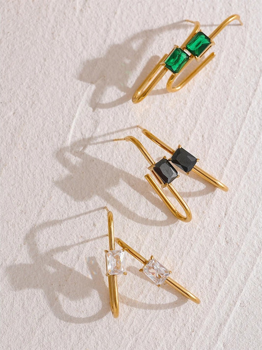Shiny cubic zirconia charm drop abstract earrings - product image