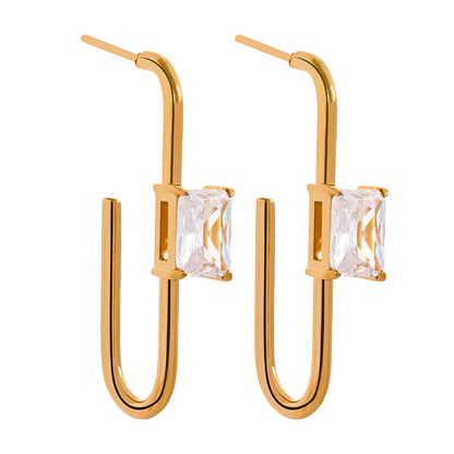 Shiny cubic zirconia charm drop abstract earrings - product image