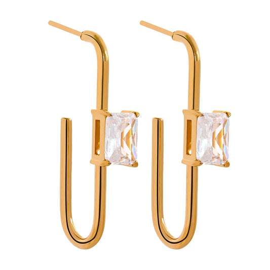 Shiny cubic zirconia charm drop abstract earrings - product image