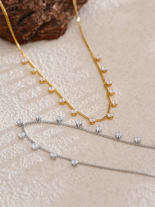 Shiny cubic zirconia chic chain pendant necklace - product image