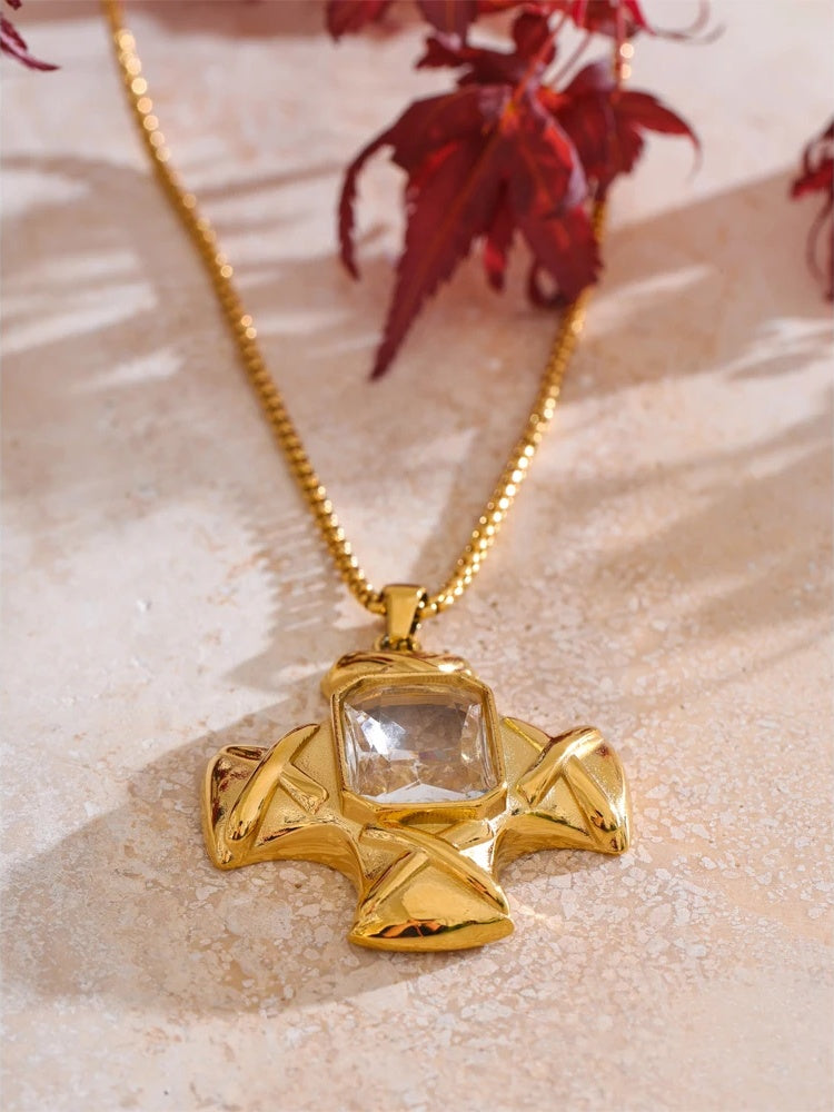 Shiny cubic zirconia cross classic necklace - product image