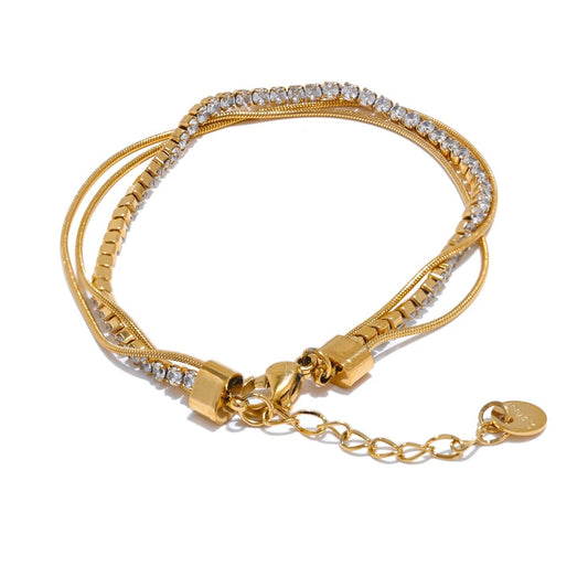 Shiny cubic zirconia layered chain stacking bracelet women - product image