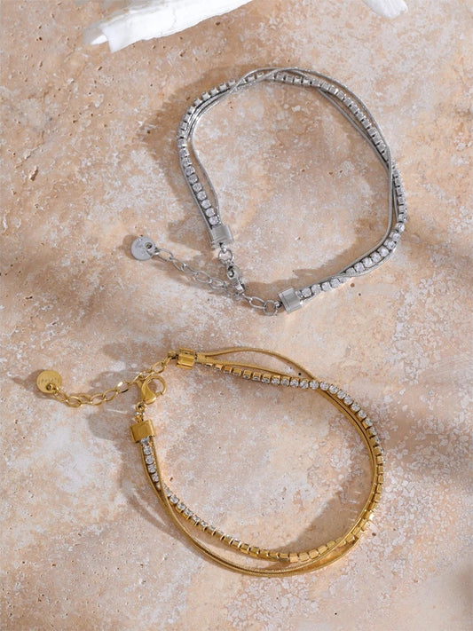 Shiny cubic zirconia layered chain stacking bracelet women - product image