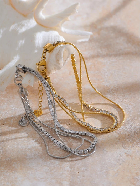 Shiny cubic zirconia layered chain stacking bracelet women - product image