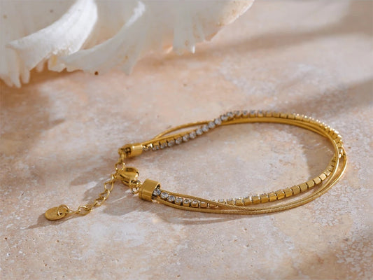 Shiny cubic zirconia layered chain stacking bracelet women - product image