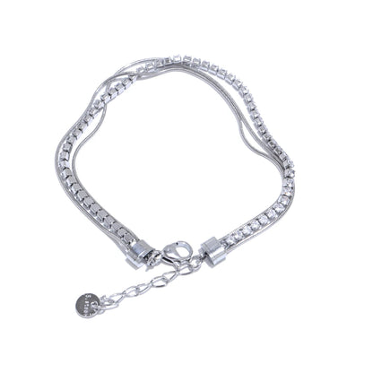 Shiny cubic zirconia layered chain stacking bracelet women - product image