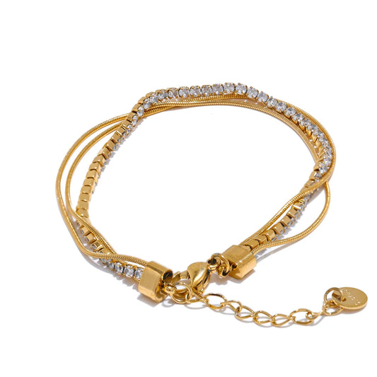 Shiny cubic zirconia layered chain stacking bracelet women - product image