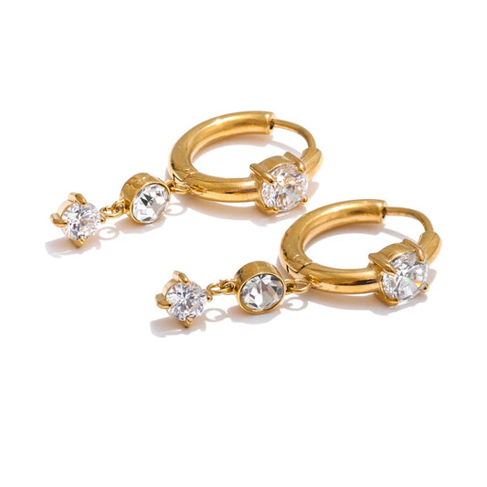 Shiny cubic zirconia modern drop earrings - product image