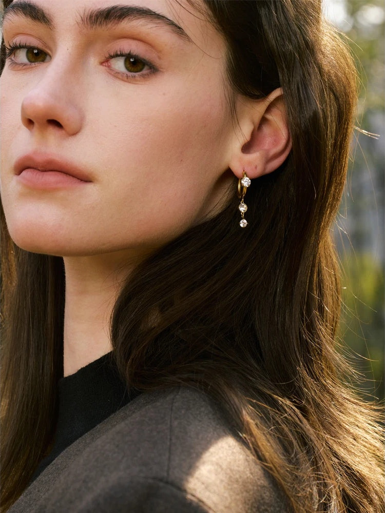 Shiny cubic zirconia modern drop earrings - product image