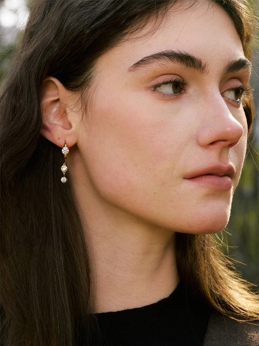 Shiny cubic zirconia modern drop earrings - product image