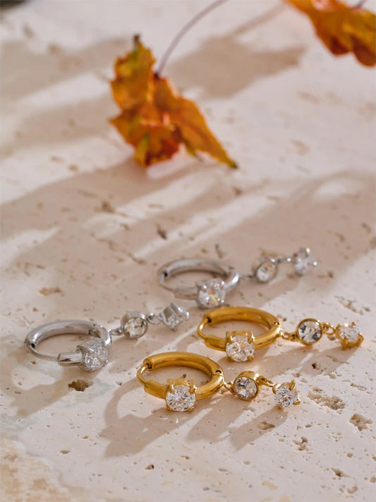 Shiny cubic zirconia modern drop earrings - product image