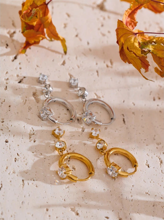 Shiny cubic zirconia modern drop earrings - product image