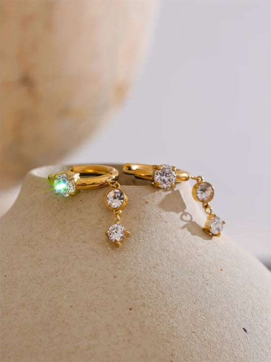 Shiny cubic zirconia modern drop earrings - product image