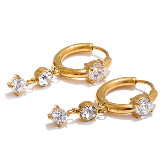 Shiny cubic zirconia modern drop earrings - product image
