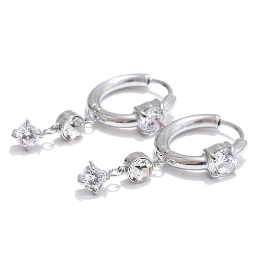 Shiny cubic zirconia modern drop earrings - product image