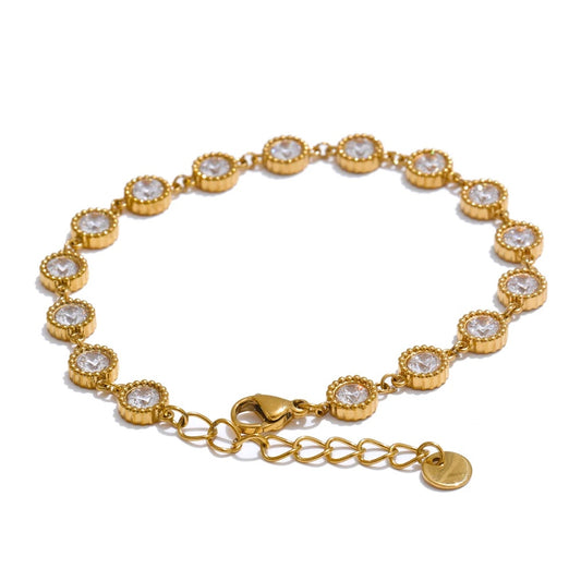 Shiny cubic zirconia round chain bracelet earrings set - product image