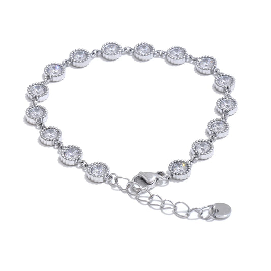 Shiny cubic zirconia round chain bracelet earrings set - product image