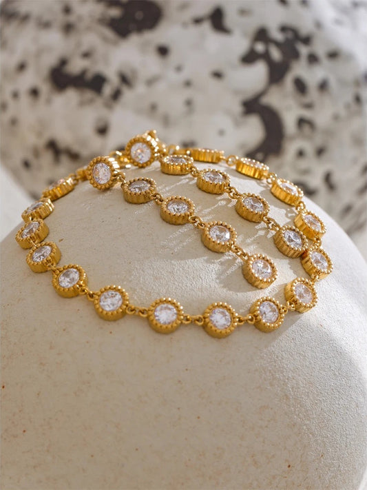 Shiny cubic zirconia round chain bracelet earrings set - product image