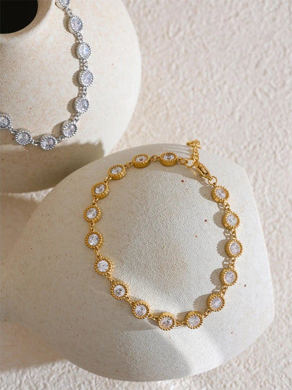 Shiny cubic zirconia round chain bracelet earrings set - product image