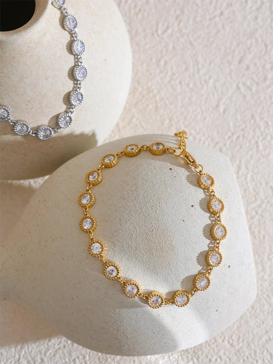 Shiny cubic zirconia round chain bracelet earrings set - product image