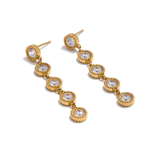 Shiny cubic zirconia round chain bracelet earrings set - product image