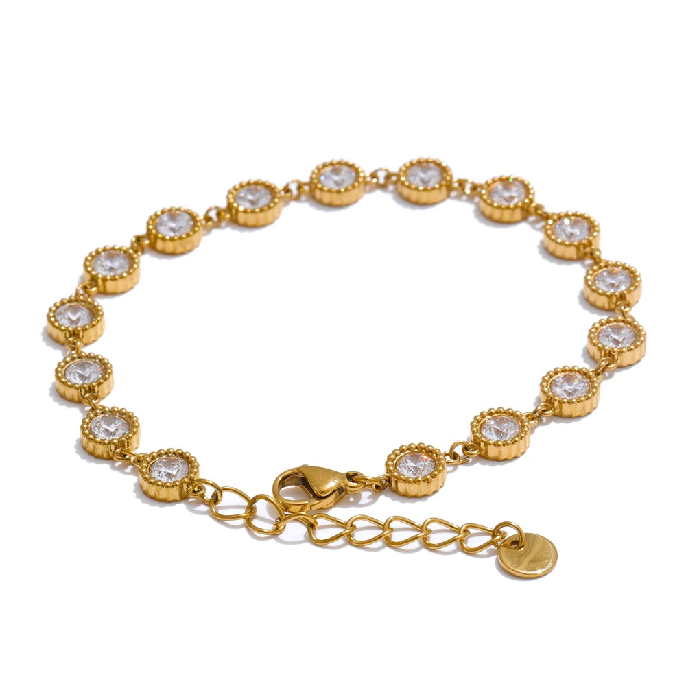 Shiny cubic zirconia round chain bracelet earrings set - product image