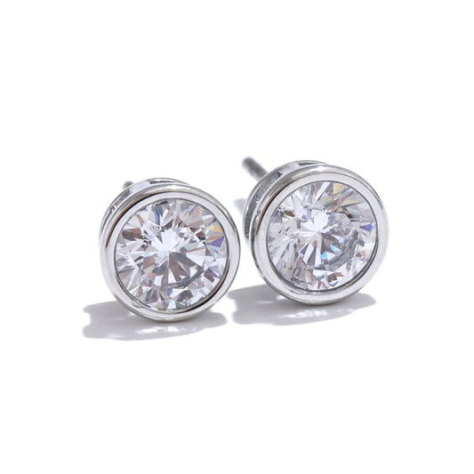 Shiny cubic zirconia round stud earrings - product image