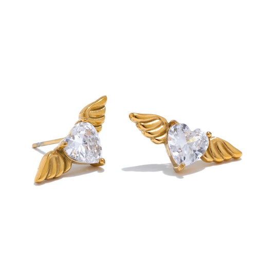 Shiny cubic zirconia wing stud earrings fashion - product image