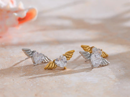 Shiny cubic zirconia wing stud earrings fashion - product image
