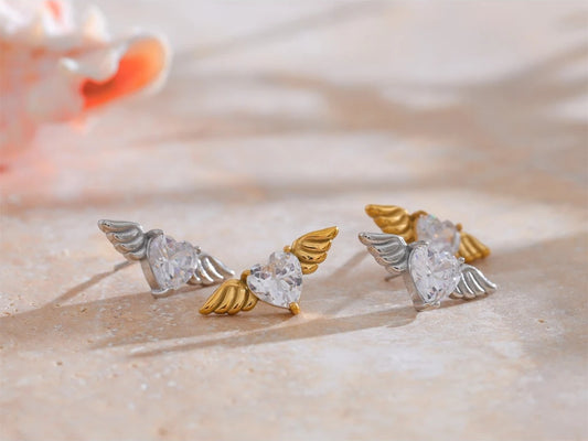 Shiny cubic zirconia wing stud earrings fashion - product image