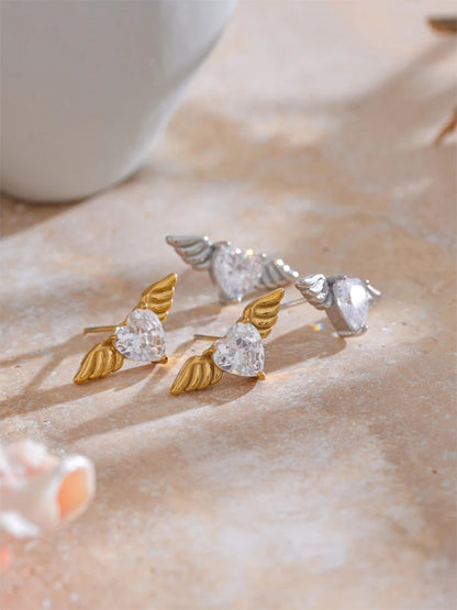 Shiny cubic zirconia wing stud earrings fashion - product image