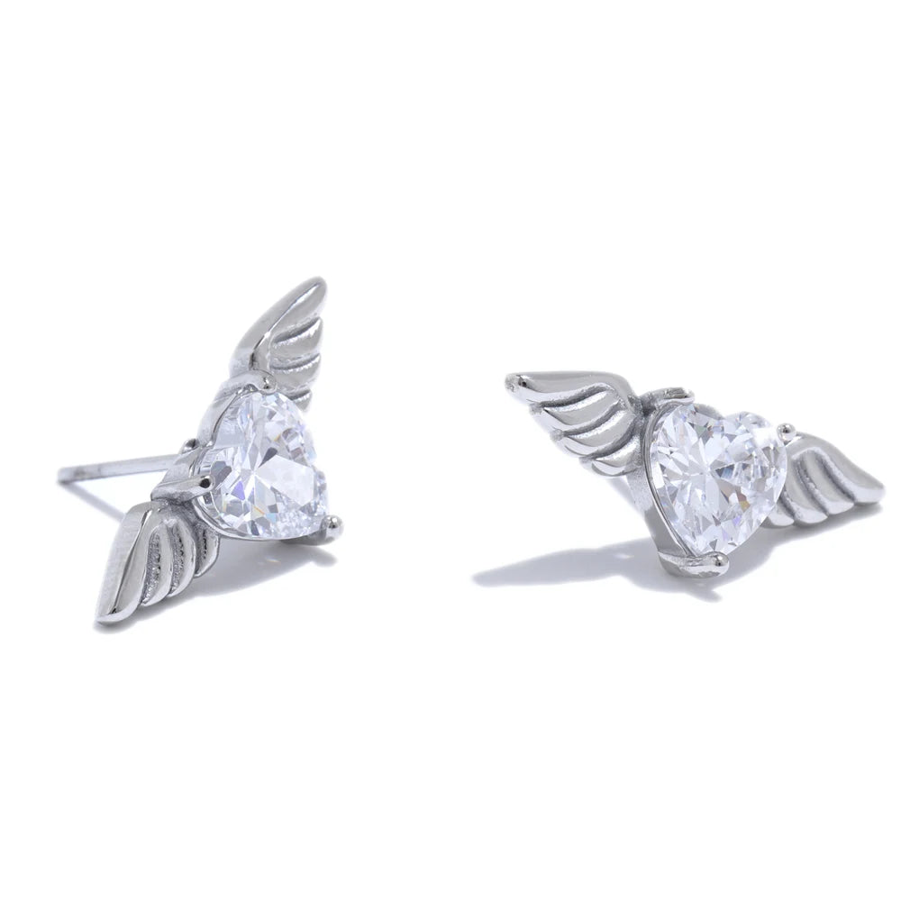 Shiny cubic zirconia wing stud earrings fashion - product image