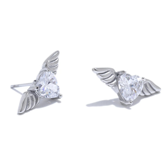 Shiny cubic zirconia wing stud earrings fashion - product image