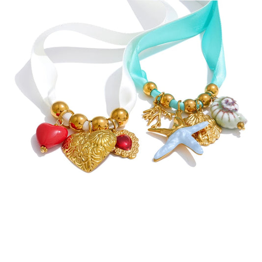 Shoelace heart starfish shell charm pendant - product image