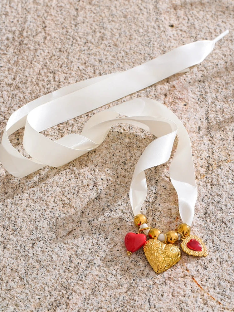 Shoelace heart starfish shell charm pendant - product image