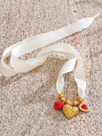 Shoelace heart starfish shell charm pendant - product image