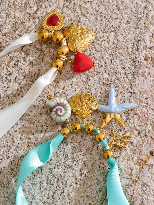 Shoelace heart starfish shell charm pendant - product image
