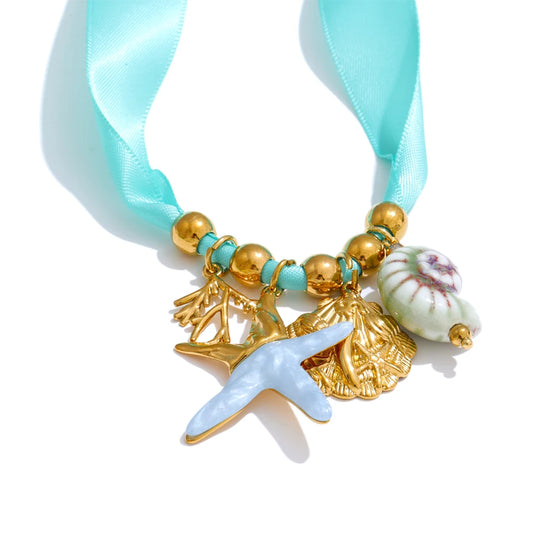 Shoelace heart starfish shell charm pendant - product image