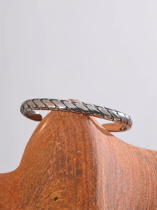 Silver color vintage men cuff bracelet bangle - product image