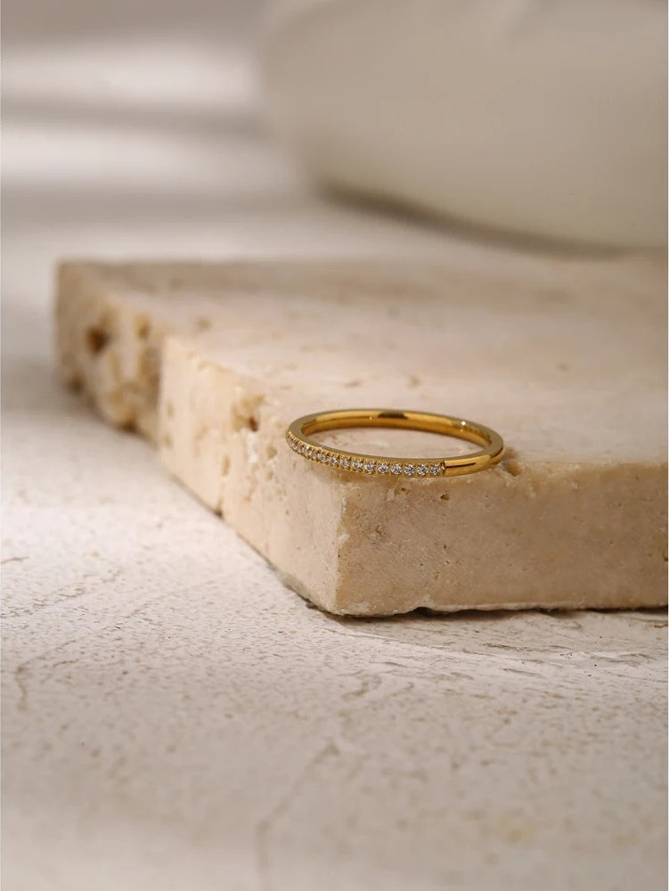 Simple golden cubic zircon minimalist charm ring - product image
