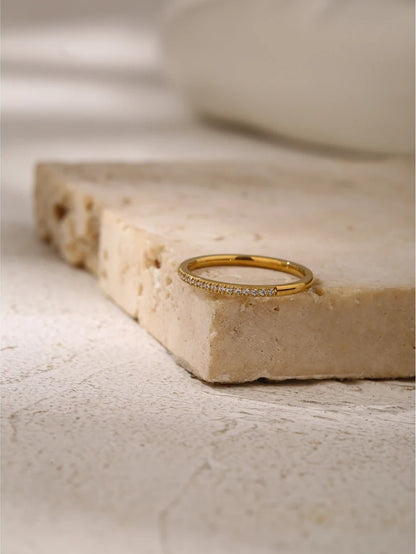 Simple golden cubic zircon minimalist charm ring - product image